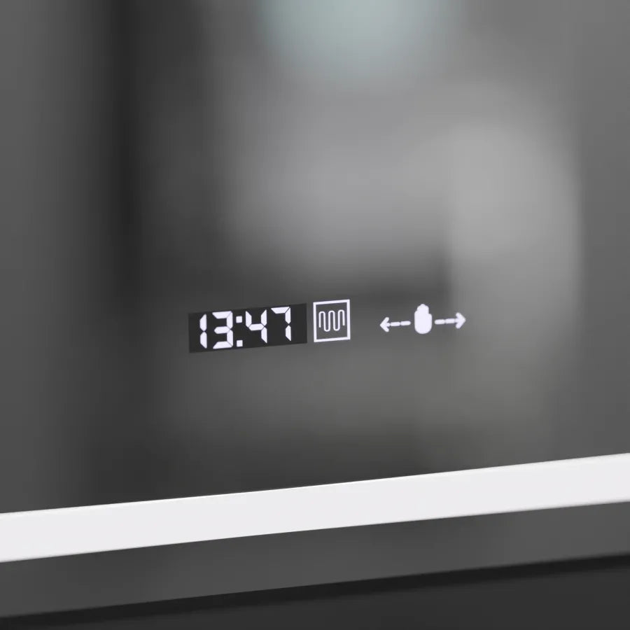 Rectangular LED mirror, 50x70cm, Eclat MotionGlow Marcello, Demister System, Clock & Thermometer, Cosmetic Magnifier, Dimmable