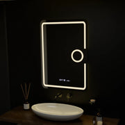 Rectangular LED mirror, 50x70cm, Eclat MotionGlow Marcello, Demister System, Clock & Thermometer, Cosmetic Magnifier, Dimmable