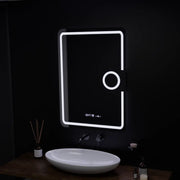 Rectangular LED mirror, 50x70cm, Eclat MotionGlow Marcello, Demister System, Clock & Thermometer, Cosmetic Magnifier, Dimmable