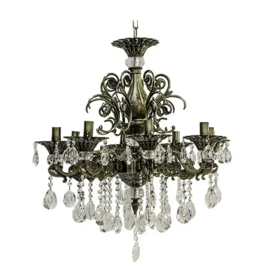 SANSSOUCI Chandelier 8xE14 Metal and Crystal Adjustable Height Antique Brass
