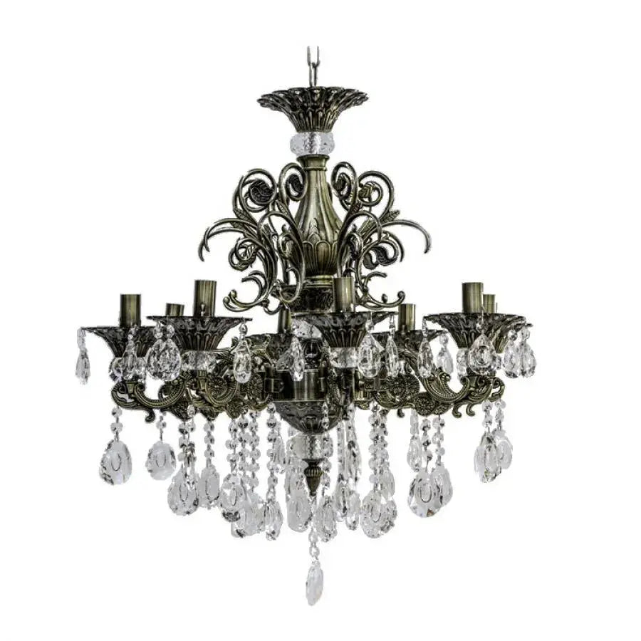 SANSSOUCI Chandelier 8xE14 Metal and Crystal Adjustable Height Antique Brass