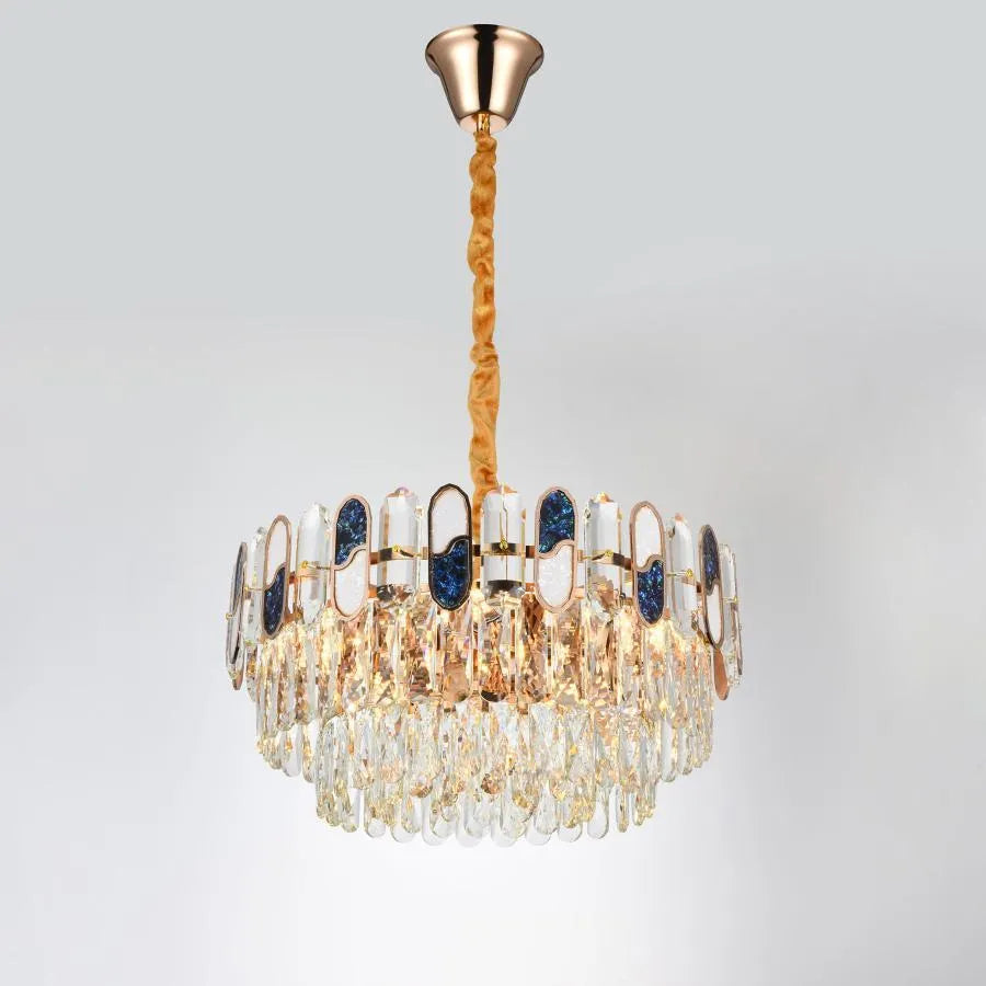 Andor Chandelier 6*E27, Metal and Crystal, Gold
