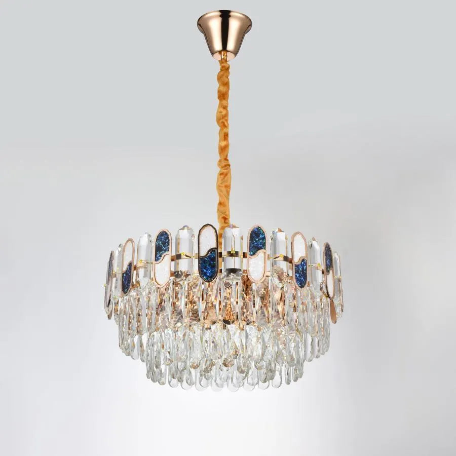Andor Chandelier 6*E27, Metal and Crystal, Gold