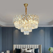 Crystal Chandelier WINDSOR Eleganza 8x E14, Diameter 49cm, Shiny Gold, Adjustable Height