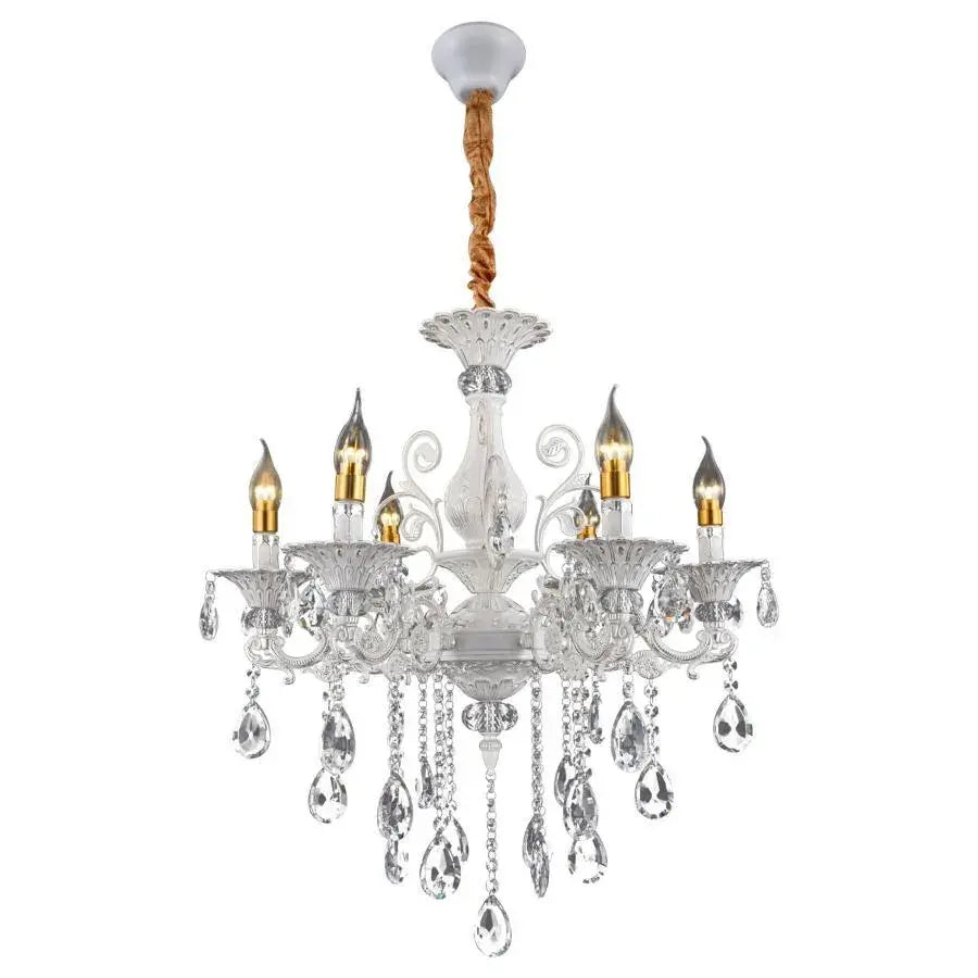 SANSSOUCI Chandelier 6xE14 Crystal and Metal – Classic Design, Adjustable Height, Silver White