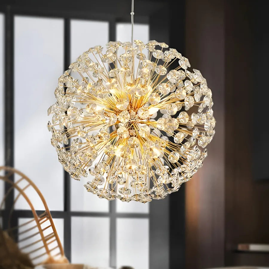 MINUET Crystal Chandelier 9x G9, Diameter 50cm, Shiny Gold, Adjustable Height