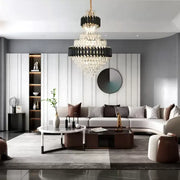 VERSAILLES Grande Supremo Crystal Chandelier 10xE14, Diameter 60cm x Height 90cm, Glossy Gold and Black, Adjustable Height