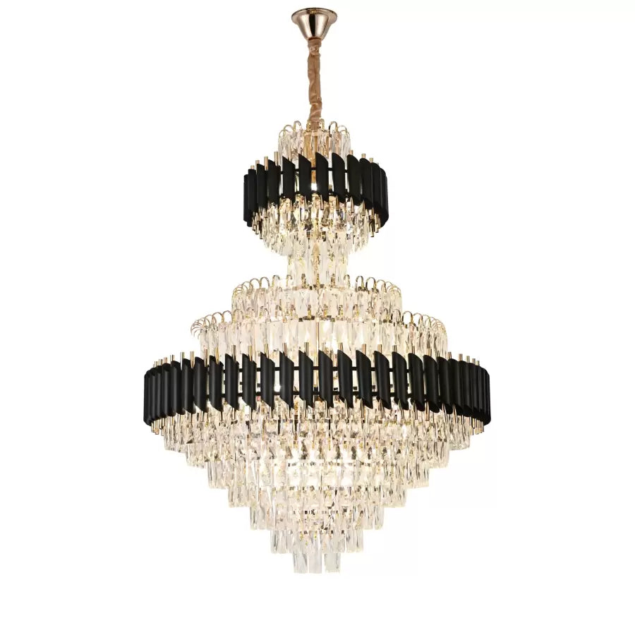 VERSAILLES Supremo Reale Crystal Chandelier 20xE27, Diameter 80cm x Height 110cm, Glossy Gold and Black, Adjustable Height