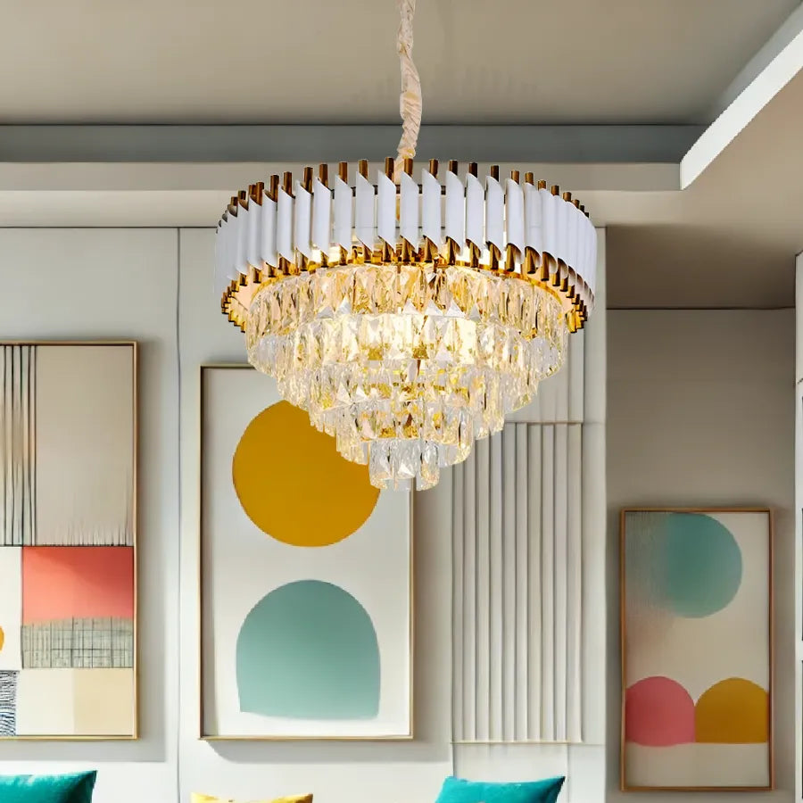 VERSAILLES Nobile Crystal Chandelier 4xE14, Diameter 40cm, Shiny Gold and White, Adjustable Height