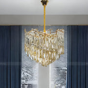 TOPKAPI Petito Crystal Chandelier 3xE27, Diameter 30cm, Shiny Gold, Adjustable Height