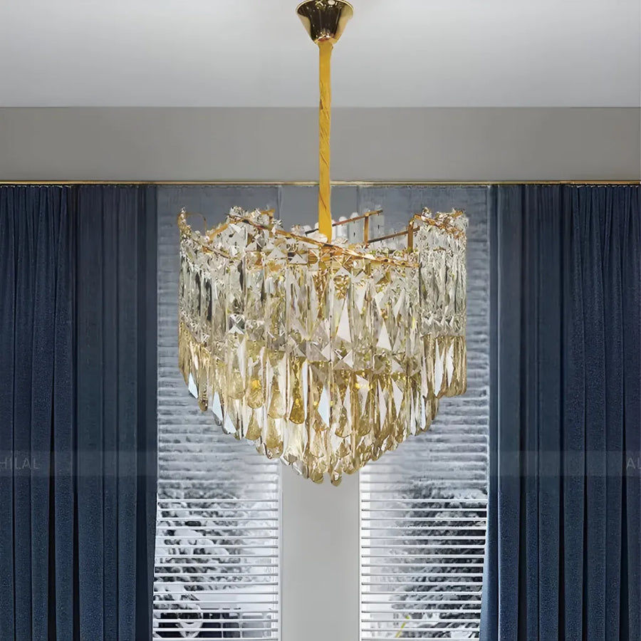 TOPKAPI Petito Crystal Chandelier 3xE27, Diameter 30cm, Shiny Gold, Adjustable Height