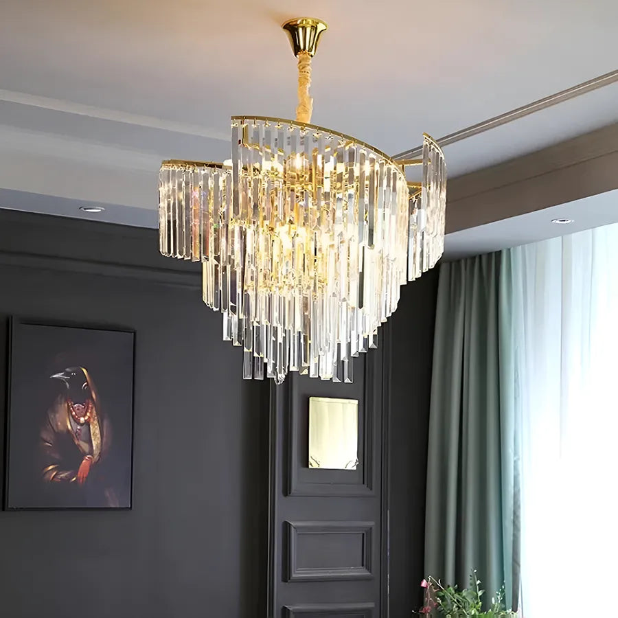TRIANON Eleganza Crystal Chandelier 6x E27, Diameter 47cm, Shiny Gold, Adjustable Height