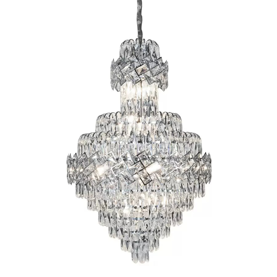 WINDSOR Grande Supremo Crystal Chandelier 14xE14, Diameter 60X90cm, Shiny Chrome, Adjustable Height