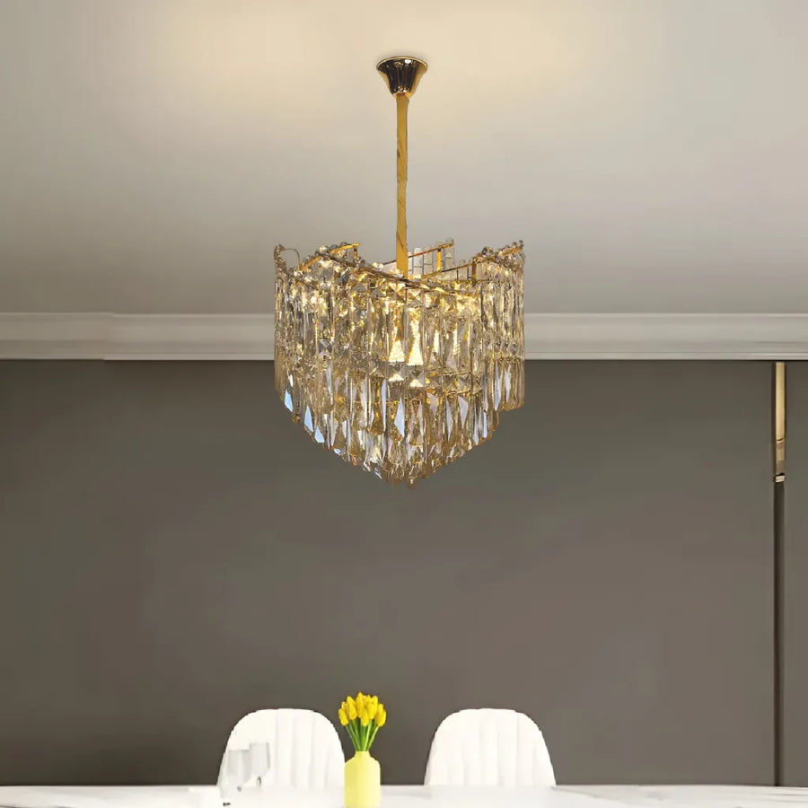 TOPKAPI Nobile Crystal Chandelier 6xE14, Diameter 40cm, Shiny Gold, Adjustable Height