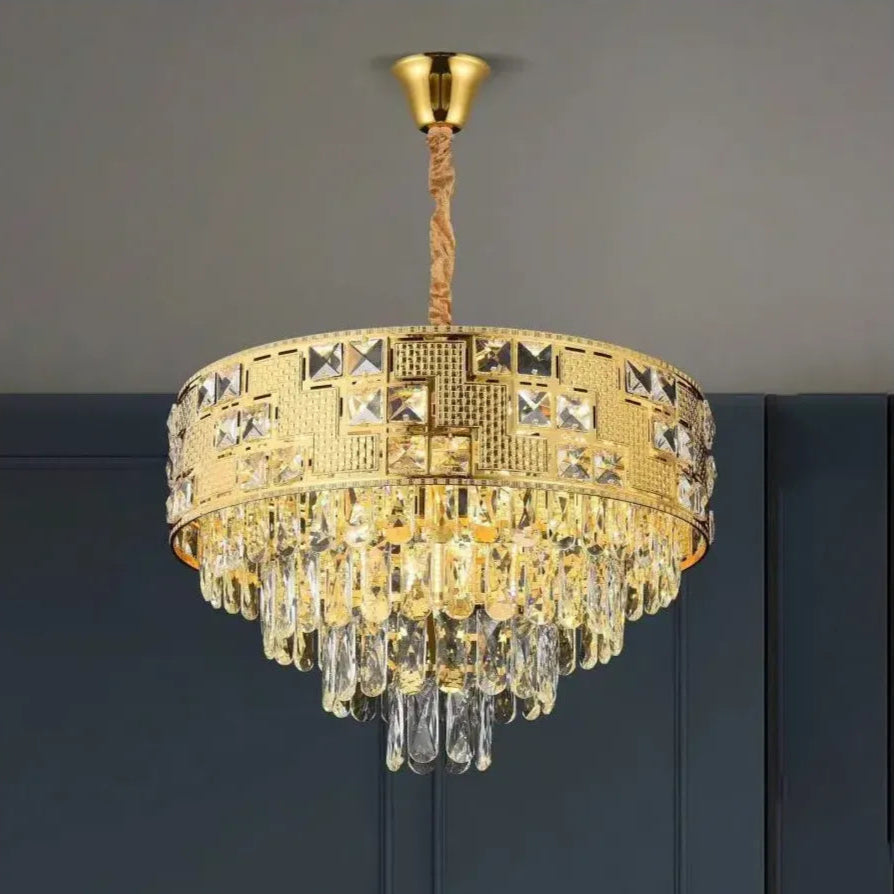 NEUSCHWANSTEIN Petito Crystal Chandelier 3xE14, Diameter 30cm, Gold, Adjustable Height