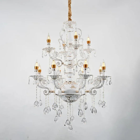 Bruhier Crystal Chandelier 12x E14, Diameter 75cm, White with Gold, Adjustable Height