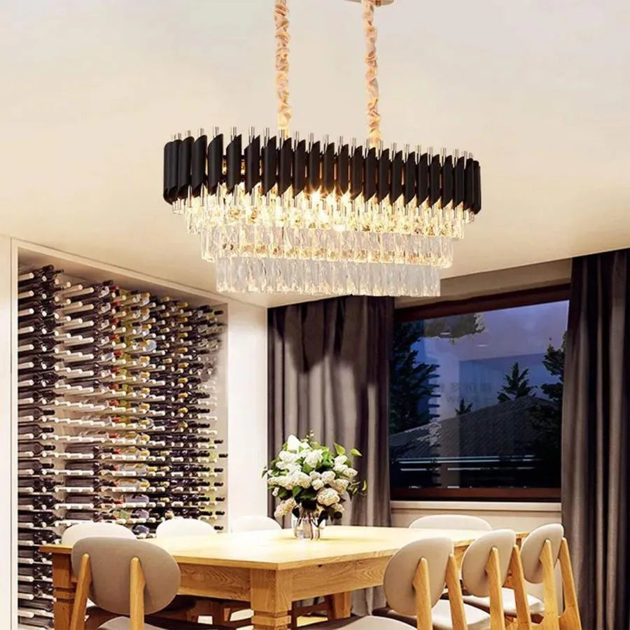 Crystal Chandelier VERSAILLES Regalis 10x E14, Diameter 80cm, Glossy Gold and Black, Adjustable Height