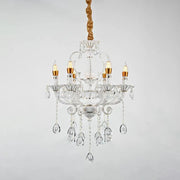 Bruhier Crystal Chandelier 6x E14, Diameter 55cm, White with Gold, Adjustable Height