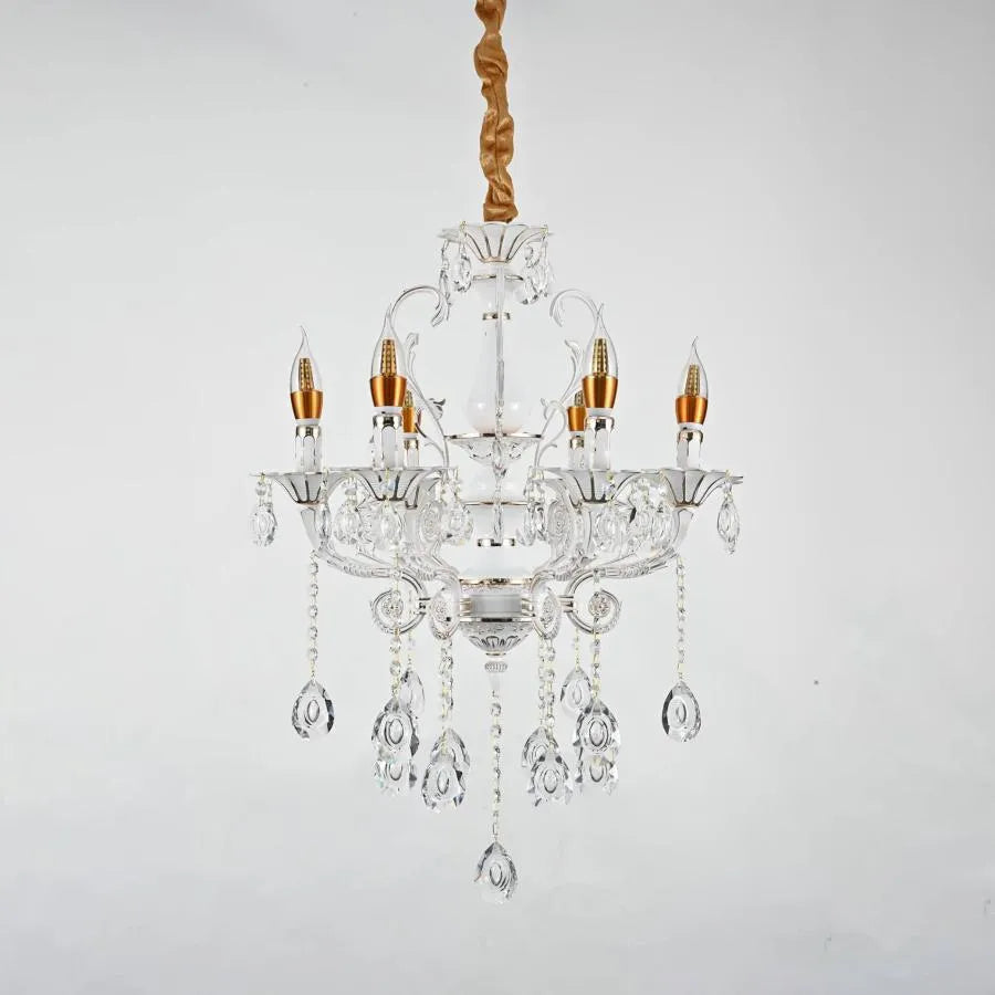 Bruhier Crystal Chandelier 6x E14, Diameter 55cm, White with Gold, Adjustable Height