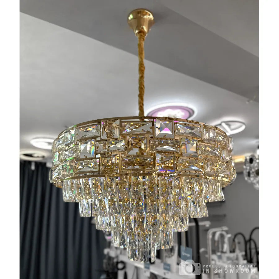 Karam Chandelier 10*E27, Metal and Crystal, Gold
