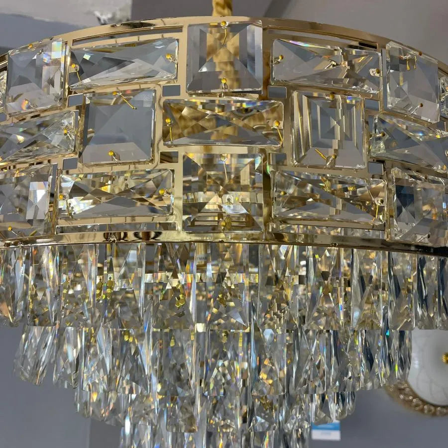 Karam Chandelier 10*E27, Metal and Crystal, Gold
