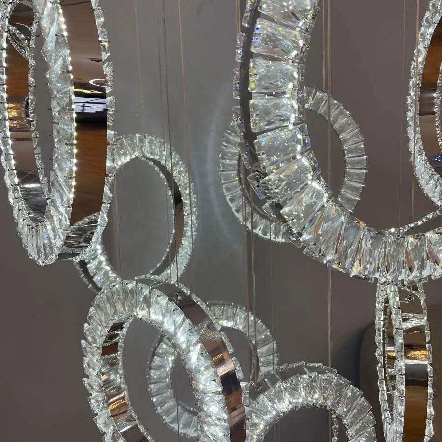 Cindy LED Chandelier, 128W, Metal and Crystal, Silver