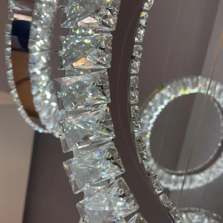 Cindy LED Chandelier, 128W, Metal and Crystal, Silver