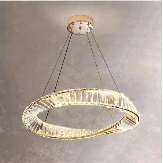 Suspended LED chandelier with remote control and crystal CAIRO 36W, 1 Circle, Cold/Warm/Neutral light, Dimmable, Shiny Gold, Adjustable Height
