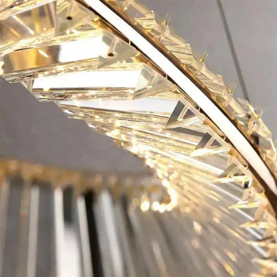 Suspended LED chandelier with remote control and crystal CAIRO 36W, 1 Circle, Cold/Warm/Neutral light, Dimmable, Shiny Gold, Adjustable Height