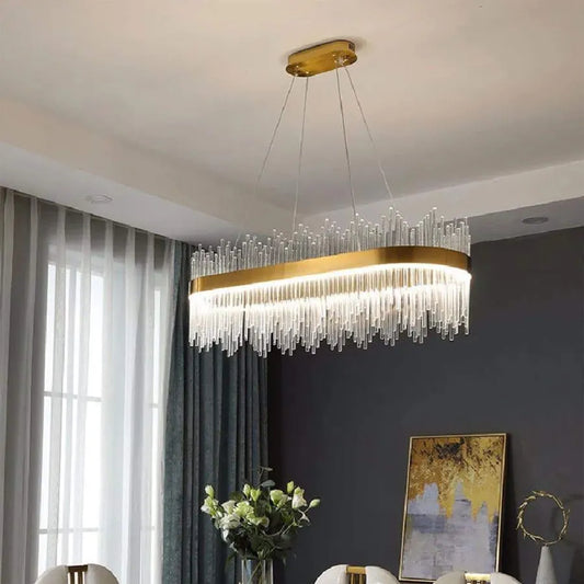 Suspended LED chandelier SIMONE 105W, Linear, Cold/Warm/Neutral light, Dimmable, Shiny Gold, Height Adjustable