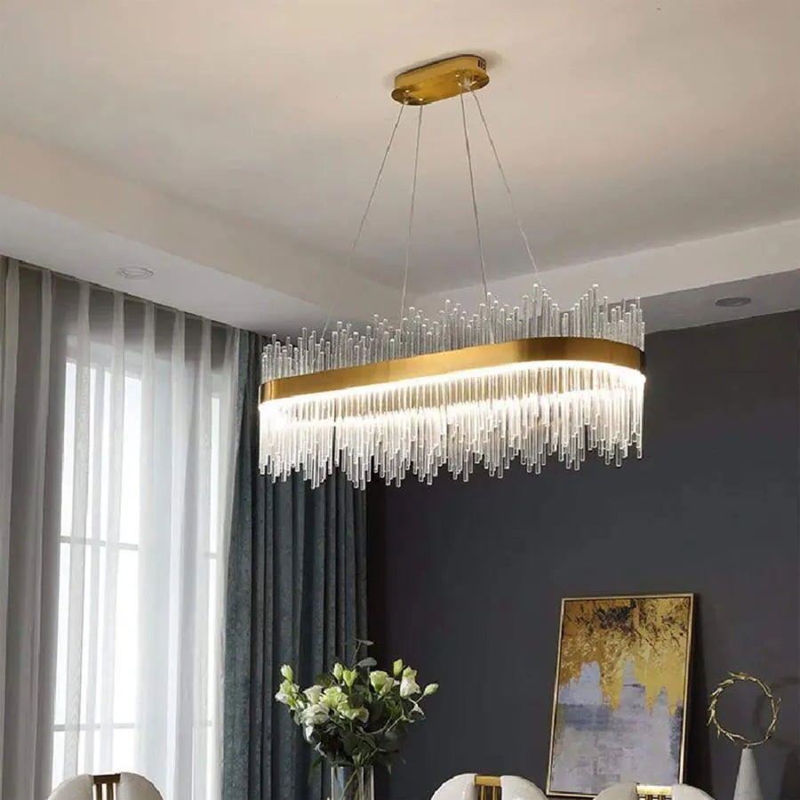 Suspended LED chandelier SIMONE 105W, Linear, Cold/Warm/Neutral light, Dimmable, Shiny Gold, Height Adjustable