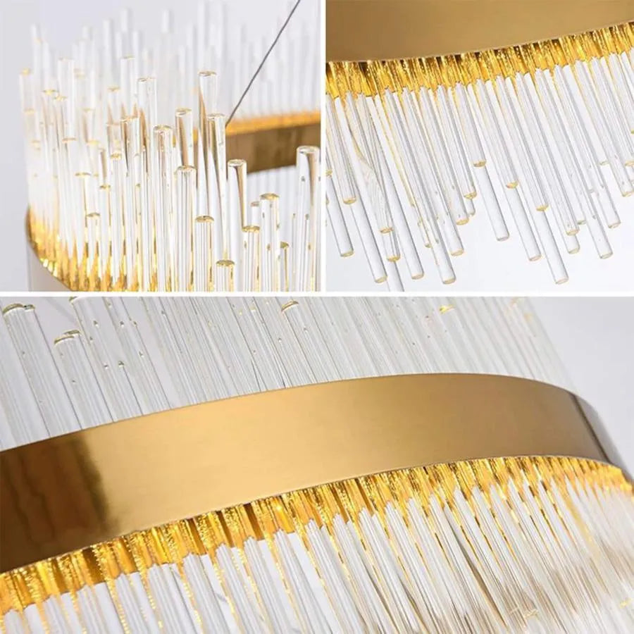 Suspended LED chandelier SIMONE 105W, Linear, Cold/Warm/Neutral light, Dimmable, Shiny Gold, Height Adjustable