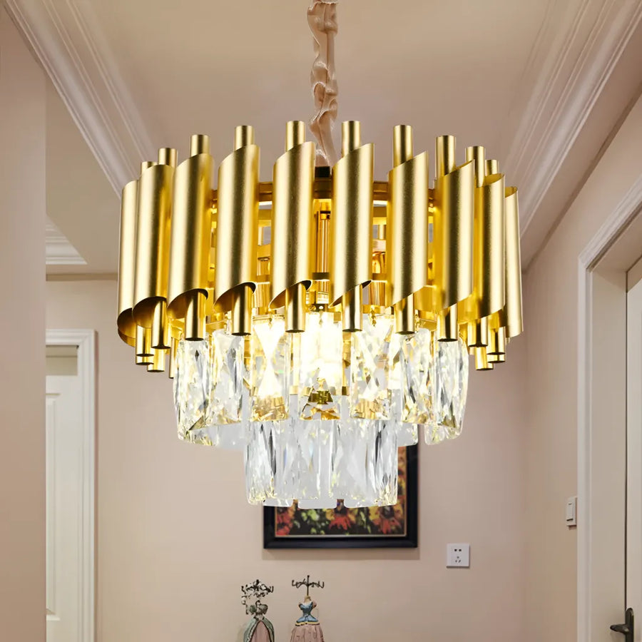 VERSAILLES Petito Crystal Chandelier 3xE14, Diameter 30cm, Gold, Adjustable Height