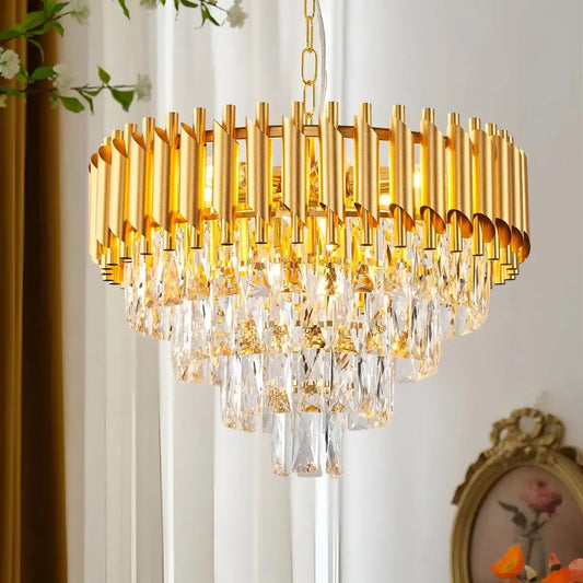 VERSAILLES Eleganza Crystal Chandelier 8x E14, Diameter 49cm, Gold, Adjustable Height