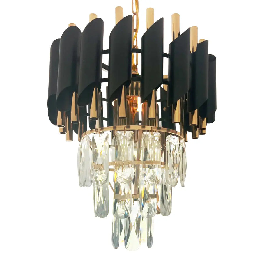 VERSAILLES Petito Crystal Chandelier 3xE14, Diameter 30cm, Shiny Gold and Black, Adjustable Height