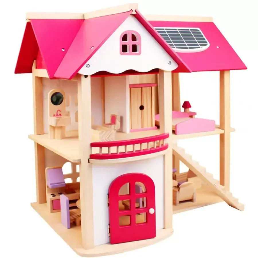 Dollhouse with Furniture Pink DollHouse
