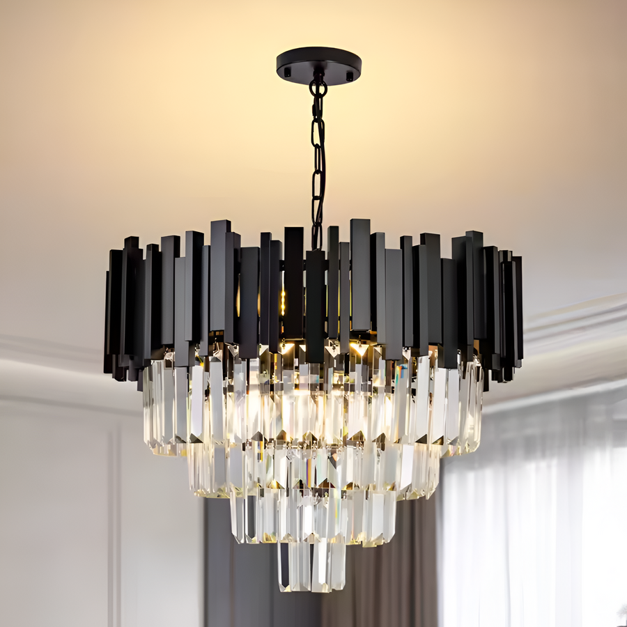 Crystal Chandelier BLOIS Eleganza 8xE14, Diameter 49cm, Black, Adjustable Height
