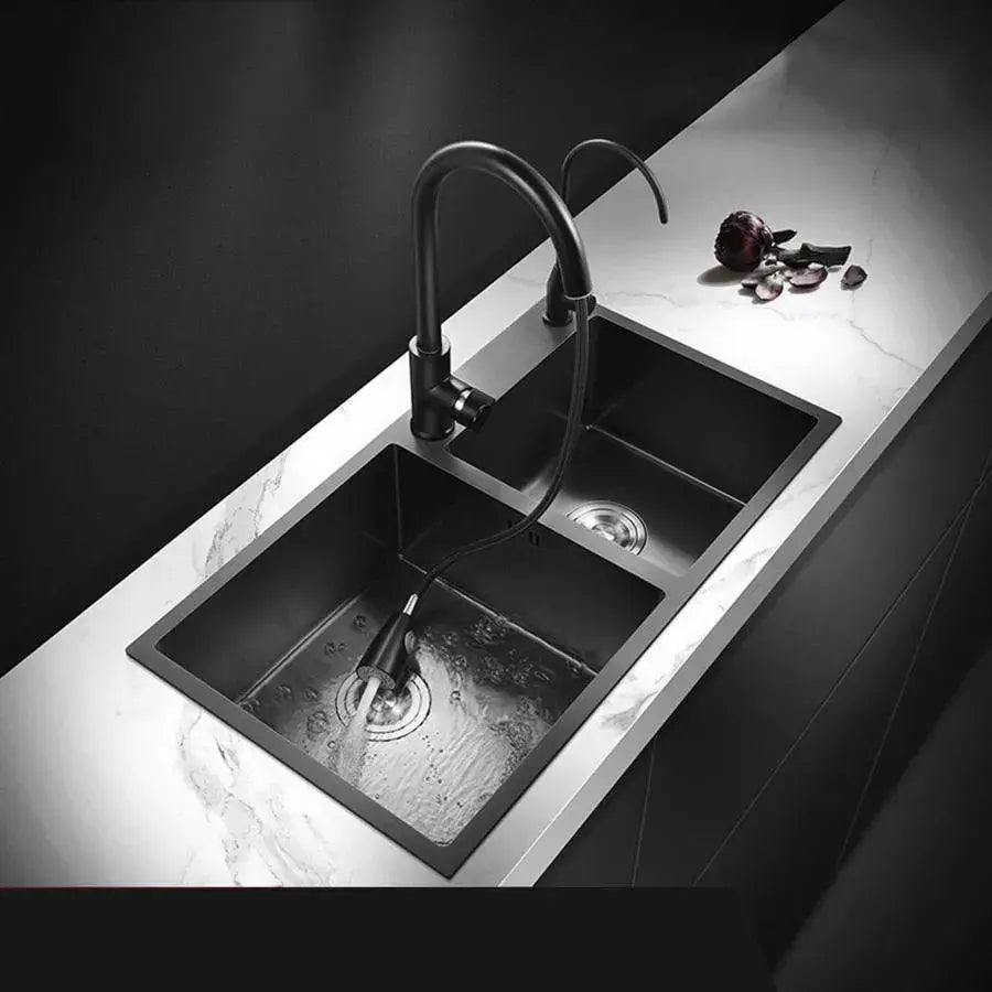Stainless Steel Kitchen Sink, 75x45x21 cm, With accessories, Graphite Black