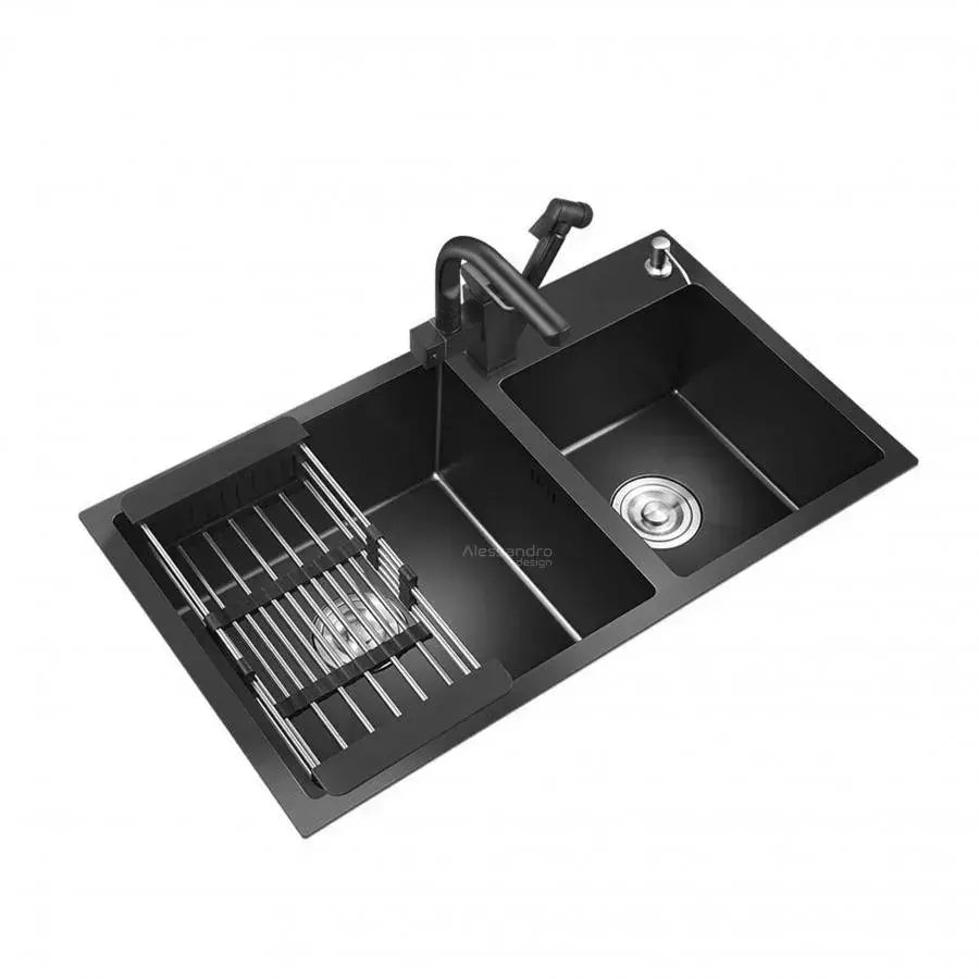 Stainless Steel Kitchen Sink, 75x45x21 cm, With accessories, Graphite Black