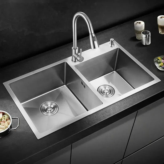Stainless Steel Kitchen Sink, 75x45x21 cm, With accessories, Brushed Stainless Steel
