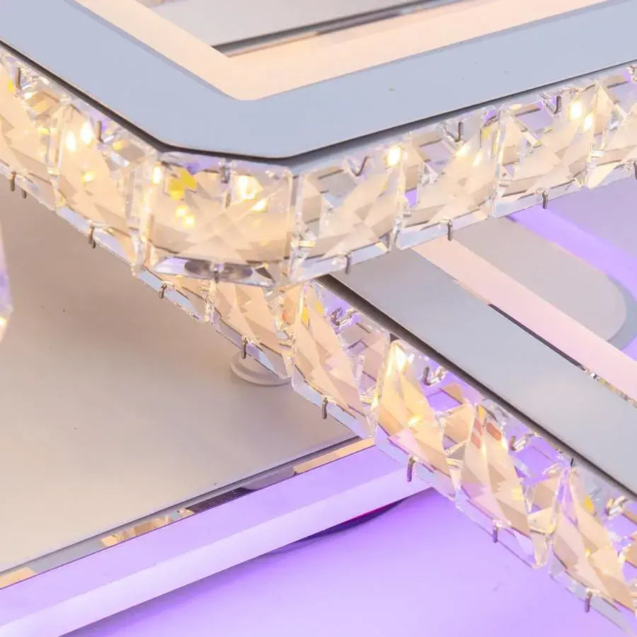 LED chandelier with remote control and crystal LEILA 237W, 8 Squares, Cold/Warm/Neutral light, Dimmable, Shiny Chrome White
