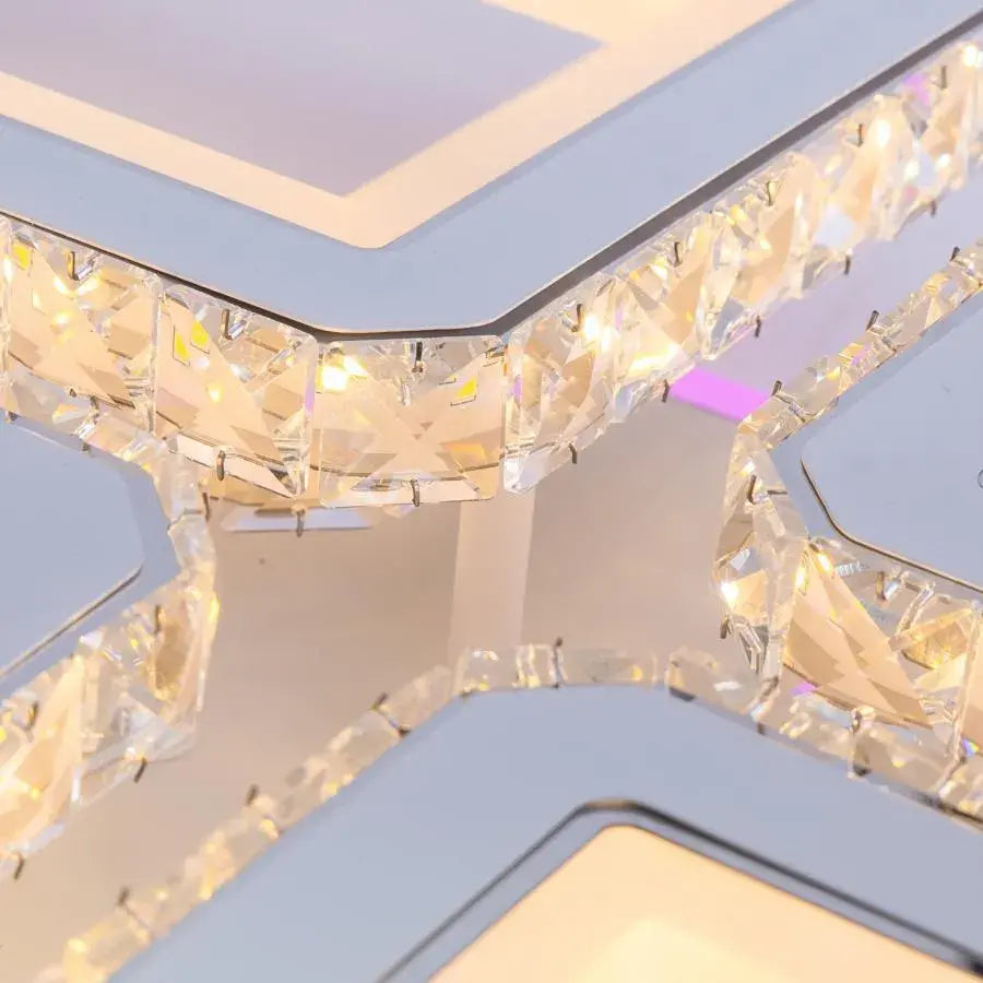 LED chandelier with remote control and crystal LEILA 237W, 8 Squares, Cold/Warm/Neutral light, Dimmable, Shiny Chrome White