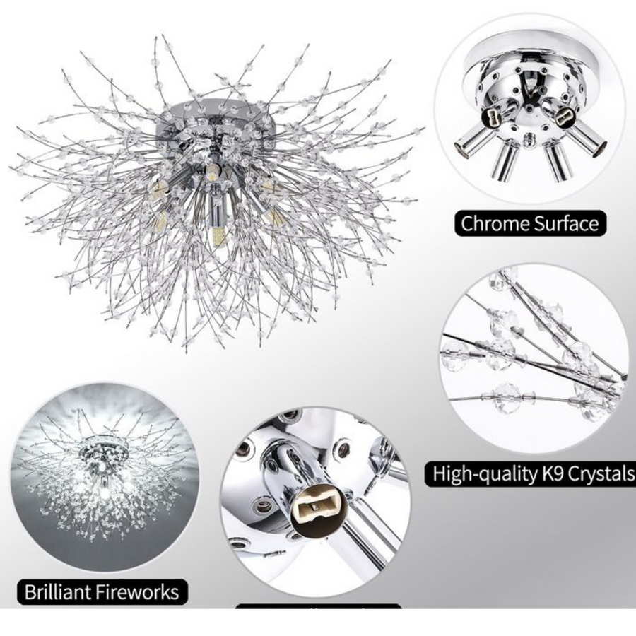 Crystal Chandelier RONDO Vivace, 5x G9, Diameter 40cm, Shiny Silver