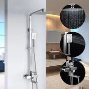 Shower column, Stainless steel, square shower head, rain effect, 3 functions, wall mounting, Satin finish, Accessories included, LY005