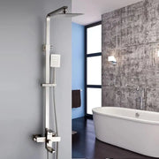 Shower column, Stainless steel, square shower head, rain effect, 3 functions, wall mounting, Satin finish, Accessories included, LY005