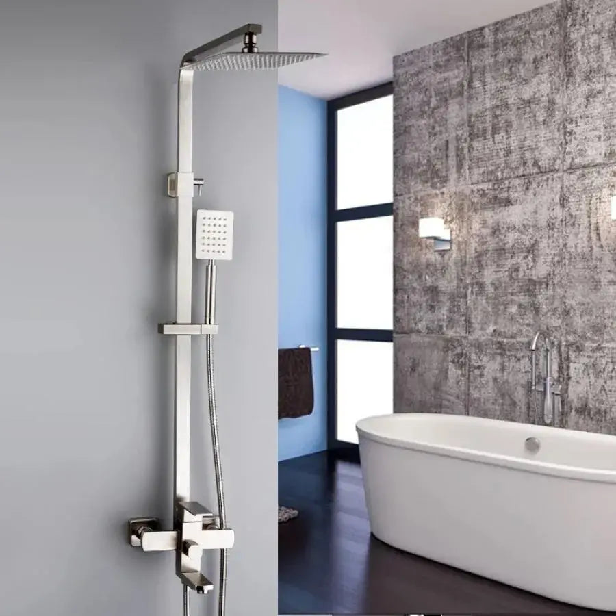 Shower column, Stainless steel, square shower head, rain effect, 3 functions, wall mounting, Satin finish, Accessories included, LY005