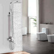 Shower column, Stainless steel, square shower head, rain effect, 3 functions, wall mounting, Satin finish, Accessories included, LY005