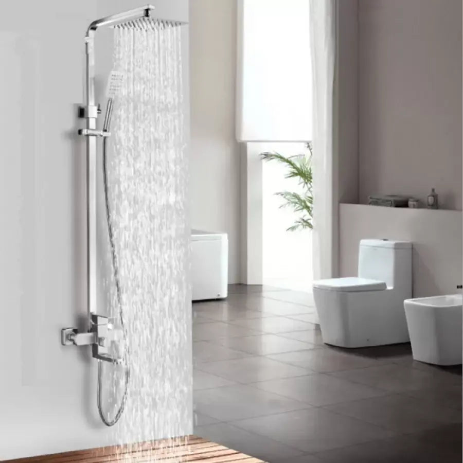 Shower column, Stainless steel, square shower head, rain effect, 3 functions, wall mounting, Satin finish, Accessories included, LY005