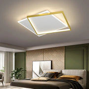 LED chandelier with solar remote control, 98W, 2 squares, cold/hot/neutral light, unstable, golden