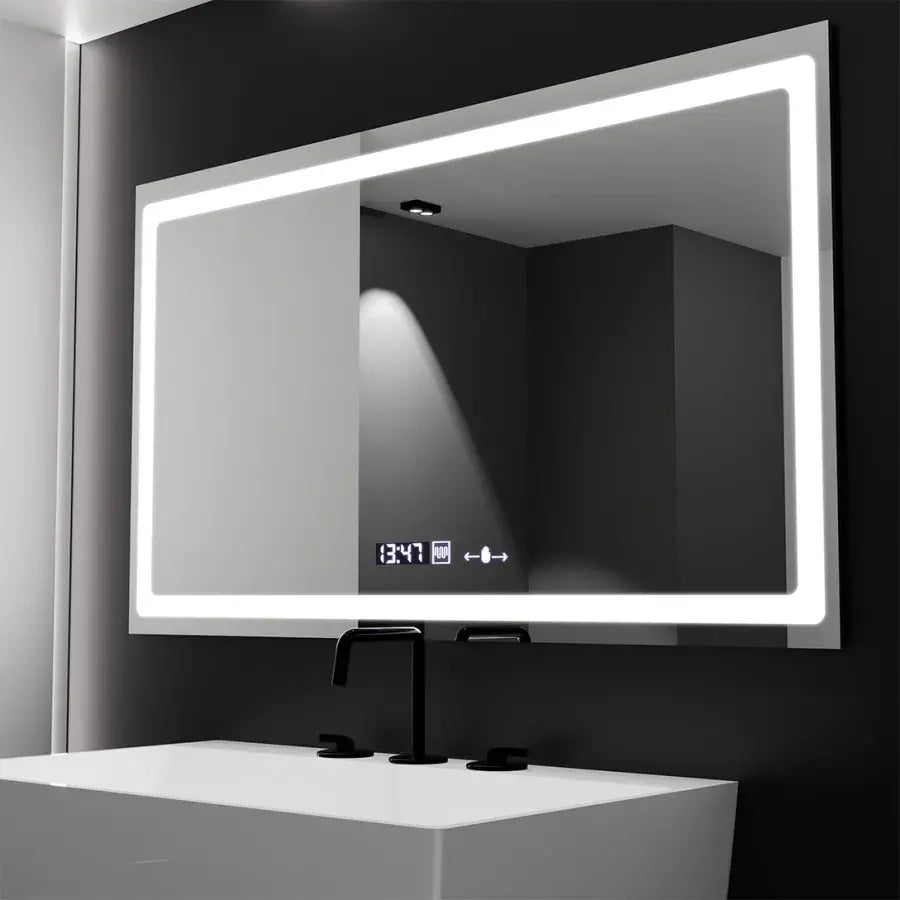 Rectangular LED mirror, 120X70cm, Radiant MotionGlow Marcello sensor, De-fogging system, Clock & Thermometer, Dimmable
